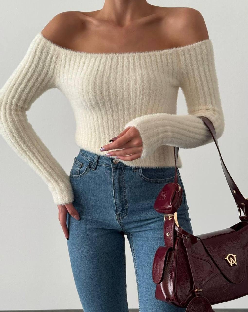 Fuzzy Off-Shoulder Crop - Brand Store