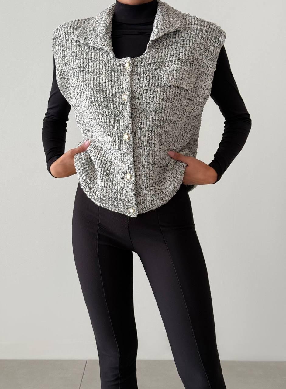 Pearl Button Tweed Vest - 2