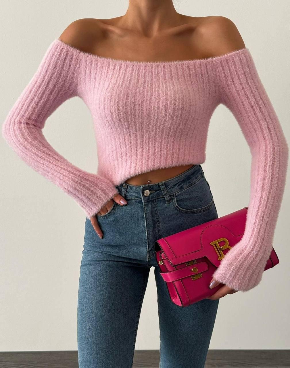 Fuzzy Off-Shoulder Crop